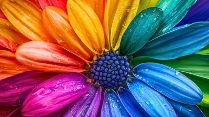 A vibrant and colorful flower with rainbow petals. The flower's petals display a beautiful array of colors.