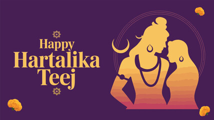 Happy Hartalika Teej with Lord Shiva and Goddess Parvati Illustration