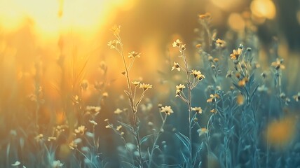 A tranquil image of wildflowers bathed in sunlight, capturing the essence of nature's beauty and serenity