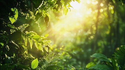 Lush foliage bathed in warm sunlight creating a sense of tranquility 