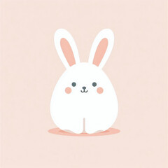 Obraz premium Cute cartoon bunny with pink ears sitting on a soft pastel background, ideal for children's decor