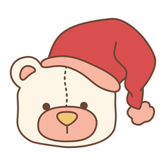 A cute cartoon teddy bear wearing a festive Santa hat. Perfect for Christmas, New Year, and winter holiday designs.