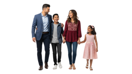 Happy Hispanic Family Walking Together