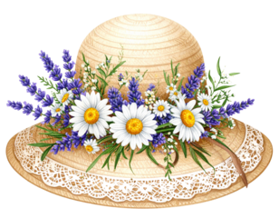Vintage-Inspired Lady’s Hat with Floral Embellishments, isolated on transparent background PNG