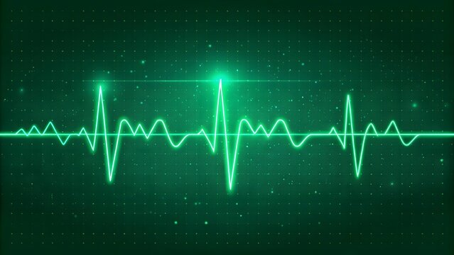 Green Neon ECG Heartbeat Pulse Line on a Dark Scientific Background