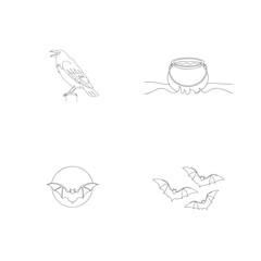 Crow cauldron bats moon bird perched