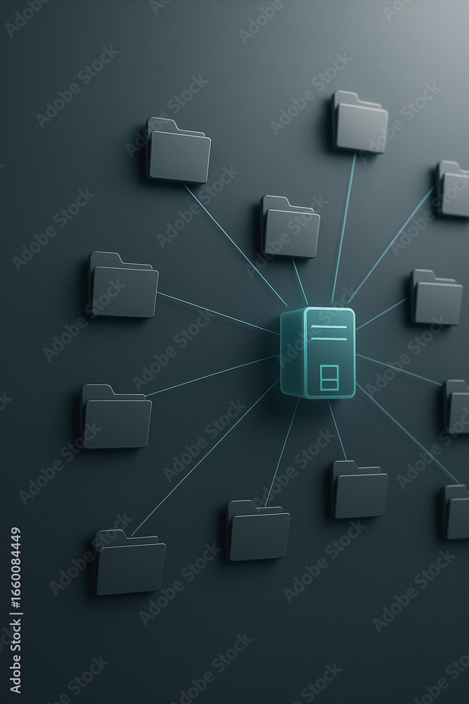 Leinwandbilder data network: a visual representation of a data network featuring connected folders and a central se