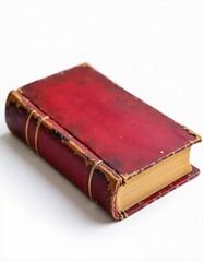 Obraz premium Old vintage red book with worn cover isolated on white background 