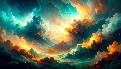 Dreamlike Cloudscape with Golden Sunset.