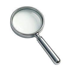 Classic silver magnifying glass with handle isolated on transparent background