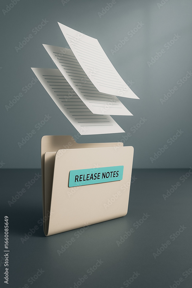 Leinwandbilder release notes document: a close-up shot showcases a document labeled release notes with pages floati