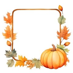 Fototapeta premium Pumpkin and autumn leaf frame watercolor vegetable plant gourd.