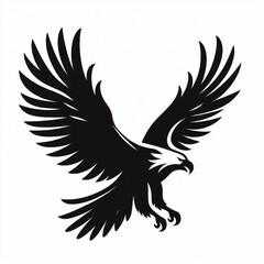 Obraz premium Majestic black silhouette of an eagle in flight against a plain white background