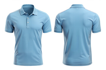 
Polo-style light blue T-shirt mockup front and back with collar detail