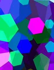 Futuristic 3D-rendered geometric landscape with floating polyhedra and light beams