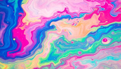 Vibrant, swirling abstract painting displays a mesmerizing blend of bright, pastel colors, creating a captivating visual effect.