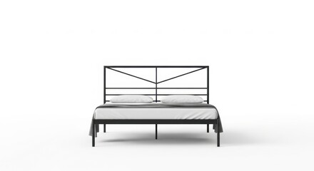 Modern Metal Bed Frame on White Background