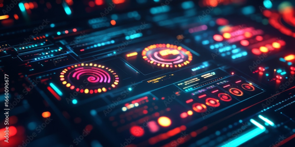 Poster high-resolution close-up of a smart device interface with responsive elements and vibrant colors, pe
