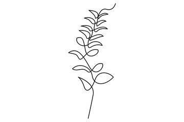 Continuous line vector drawing of botanical leaves one line contour illustration