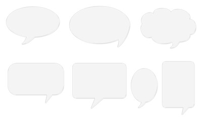 Set of Glass Text Bubbles PNG Transparent, Clear Crystal Chat Balloons, Glossy Speech Boxes Overlay