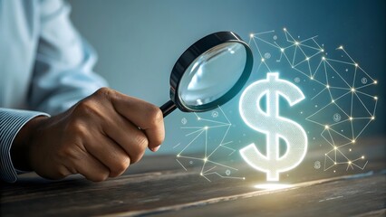Financial Analysis and Economic Growth Investigation with Magnifying Glass Over Dollar Sign