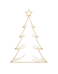 Simple Golden Christmas Tree Outline, transparent background, cutout PNG