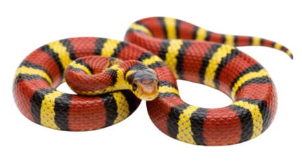 Colorful Red and Yellow Milk Snake, transparent background, cutout PNG