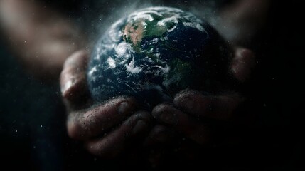 Human hands crushing the Earth symbolizing the environmental impact of human activity