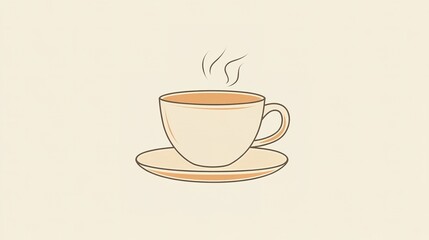 Obraz premium A simple illustration of a steaming cup of coffee on a saucer, conveying warmth and comfort.