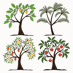 Obraz premium Tree Icon Vector Set – Nature, Forest, and Eco Symbols in Flat and Silhouette Design