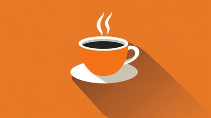 Obraz premium A minimalist illustration of an orange coffee cup with steam rising, set against a vibrant orange background.