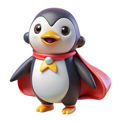 Obraz premium Adorable cartoon penguin with a red cape and bow tie