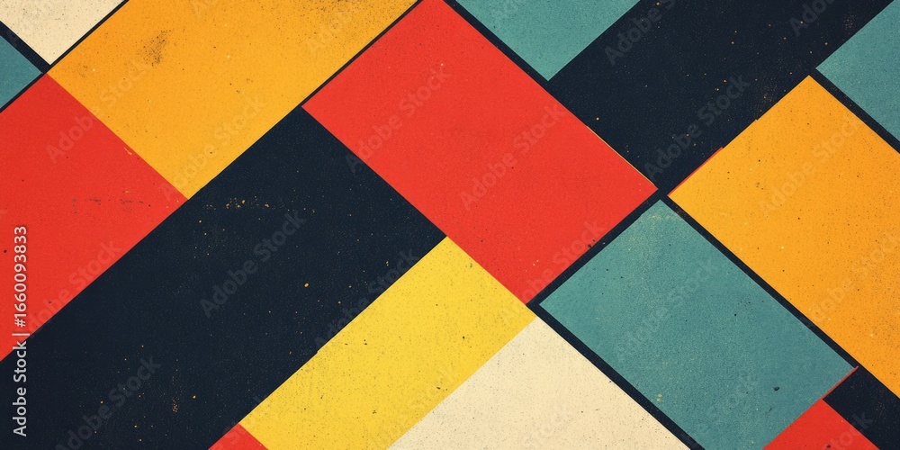 Aufkleber macro shot of a retro color block pattern with bold hues and sharp lines, ideal for creating a nosta