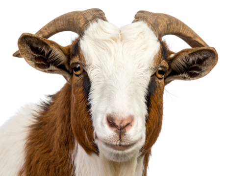 Boer Goat Head Portrait, isolated on transparent background