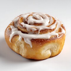 Fototapeta premium Deliciously frosted cinnamon roll with swirls