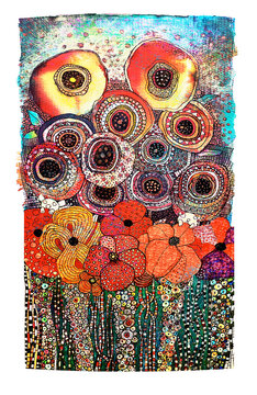 Abstract colorful circles and flower pattern with intricate designs and vibrant colors.