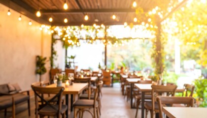 Fototapeta premium Interior of a Restaurant with String Lights