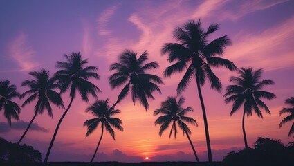 Obraz premium tropical sunset scene with several palm trees 