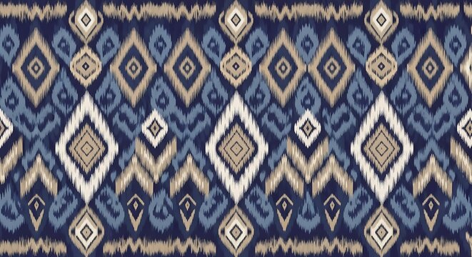 Textile seamless ethnic pattern with ikat ornament with geometric elements