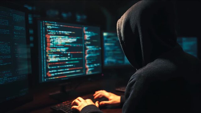 Hacker Typing Code in Dim Room