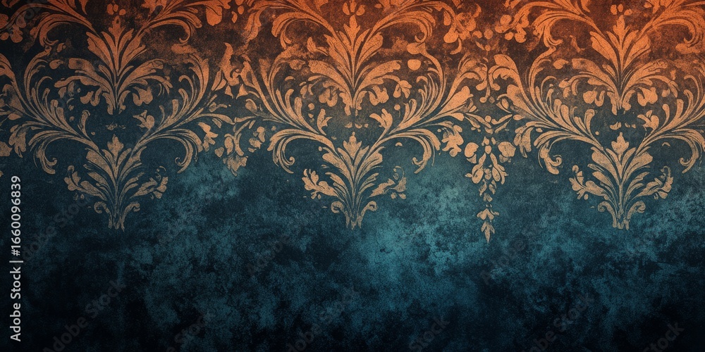 Poster an ornate damask pattern with rich textures and deep colors, perfect for creating a timeless, elegan