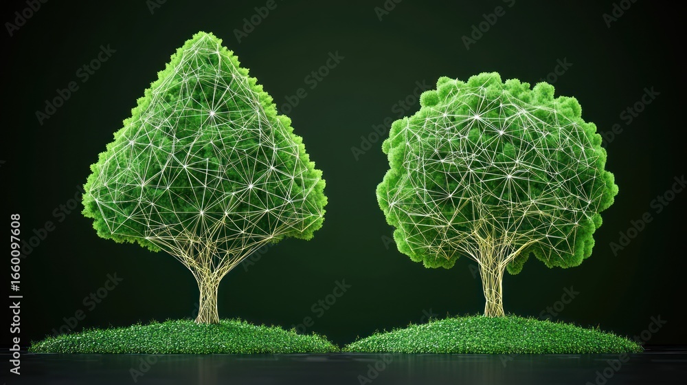 Poster abstract network connection trees symbolizing interconnectedness and growth in technology