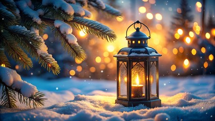 christmas lantern in the snow