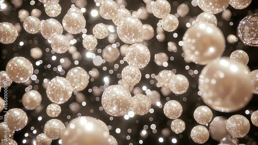 Aufkleber ethereal floating pearls on a dark background with sparkling bokeh effects in a dreamy atmosphere