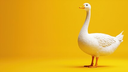 Obraz premium Realistic White Duck with Yellow Background in Playful and Lighthearted Composition