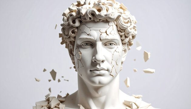 Broken Classical Bust with Grey Background.