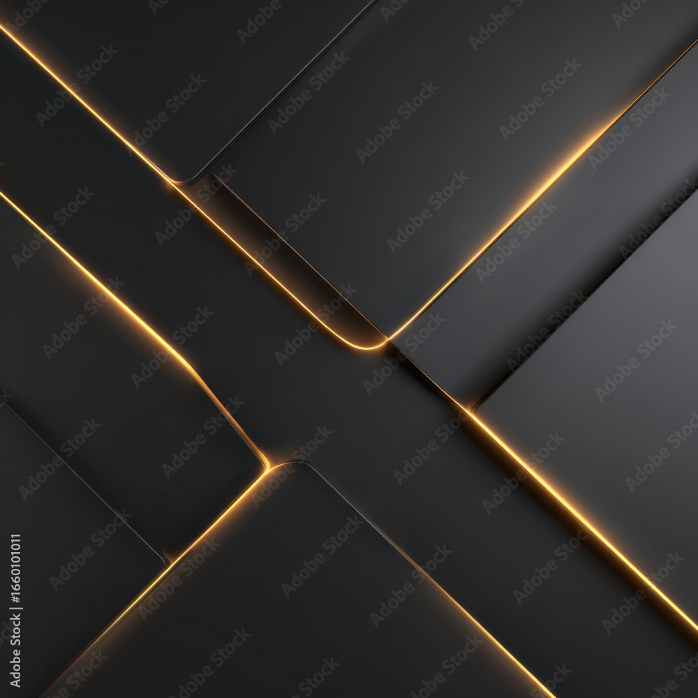 Poster a black and gold abstract design with a lot of sharp angles. the design is made up of squares and tr