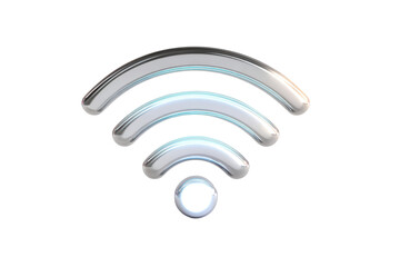 Shiny chrome WiFi icon with signal bars, on black background