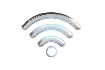 Shiny chrome WiFi icon with signal bars, on black background