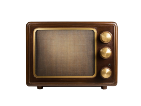 Vintage wooden radio with knobs and mesh screen from mid-20th century